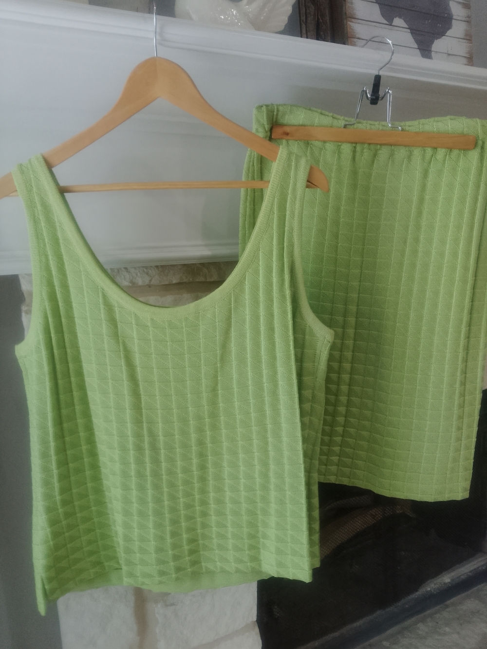 3 Pcs. St. John Pale Lime Knit Top, Cardigan, Skirt - Picture 4 of 4